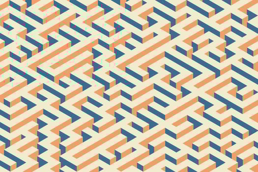 Retro labyrinth background. Isometric endless maze with noiae effect pattern design vector