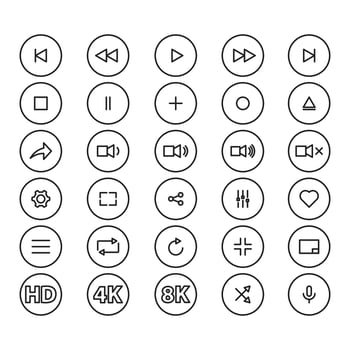 media player icon set vector for website symbol presentation