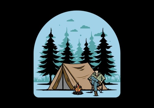 Relax in front of the tent illustration vector