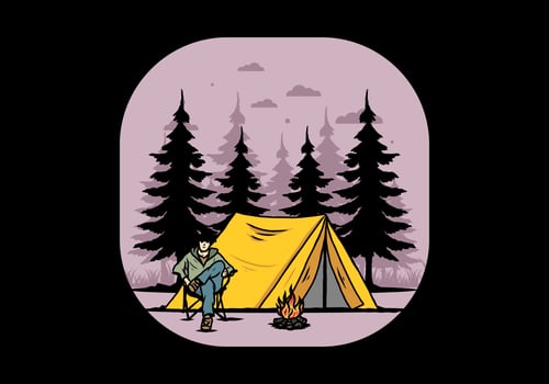 Relax in front of the tent illustration vector