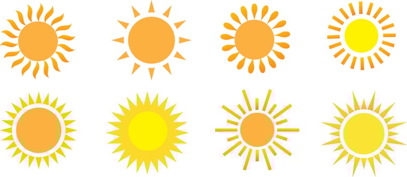 Sun Sign Thin Line Icon Design Templates Symbol of Star. Vector illustration of Different Types Suns