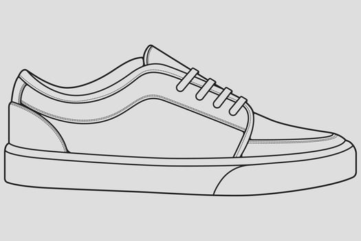 Shoes sneaker outline drawing vector, Sneakers drawn in a sketch style, black line sneaker trainers template outline, vector Illustration.