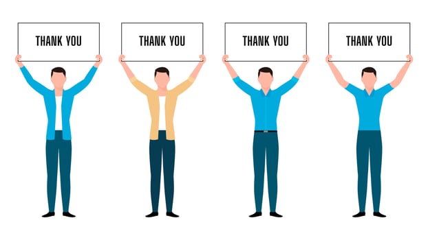 man holding thank you sign board flat character illustration, people holding board business character vector illustration on white background.
