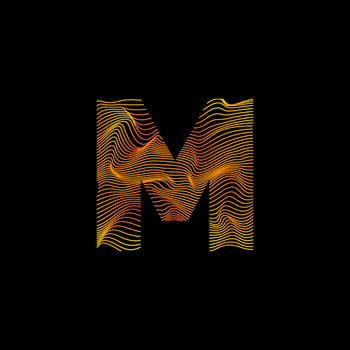 M letter wavy line. M letter with motion wave. Alphabet logo with colorful twisted lines. Creative vector illustration with zebra, sea, print and wavy pattern lines.