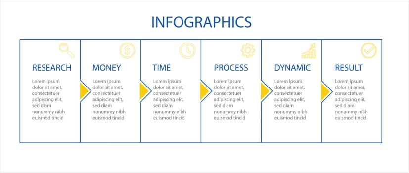 Vector Infographic design with icons. 6 options or 6 steps. process diagram, flow chart, info graph, Infographics for business concept, presentations banner, workflow layout.