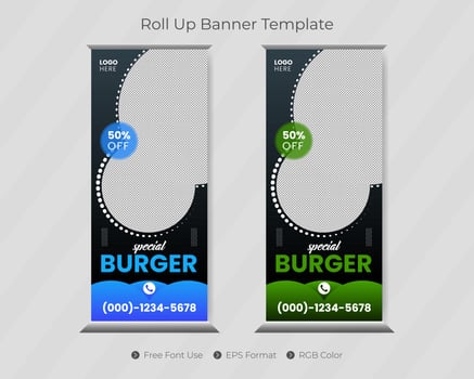 Roll up banner template with restaurant pull up cover design for business pro download vector