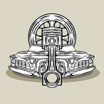 Vector car automotive design with vintage pistons