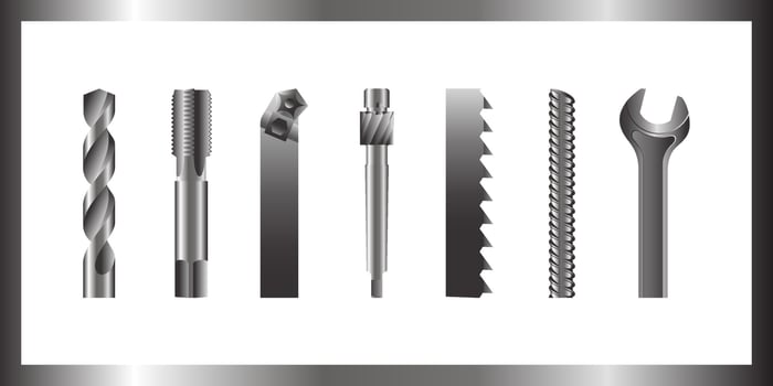 Drill bit screw-cutter milling cutter saw armature wrench vector illustration set