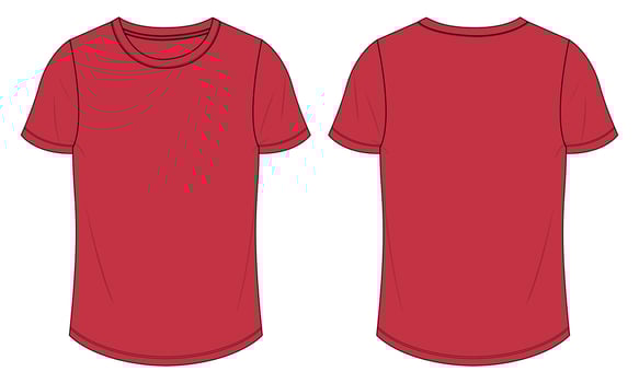 Short Sleeve t shirt Technical Fashion flat sketch Vector illustration Red color template for Ladies.