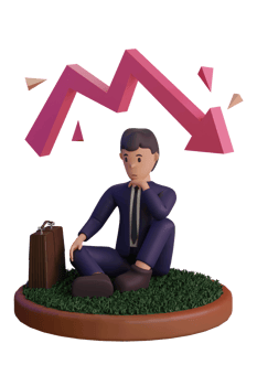 Character with statistic Down,  3d Illustration png