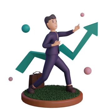 Character with statistic UP, 3d Illustration png