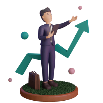 Character with statistic UP, 3d Illustration png