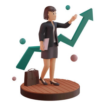 Female character with statistic UP, 3d Illustration png