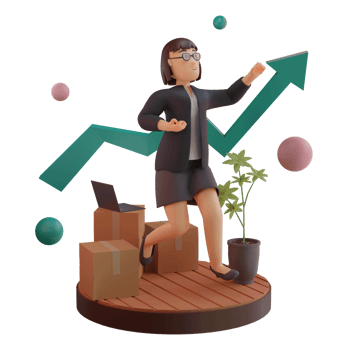 Female character with statistic UP, 3d Illustration png
