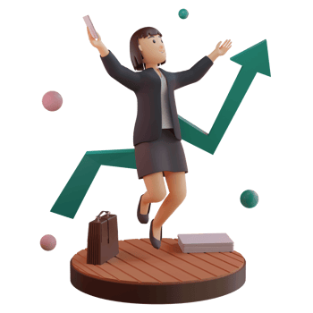 Female character with statistic UP, 3d Illustration png