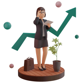 Female character with statistic UP, 3d Illustration png