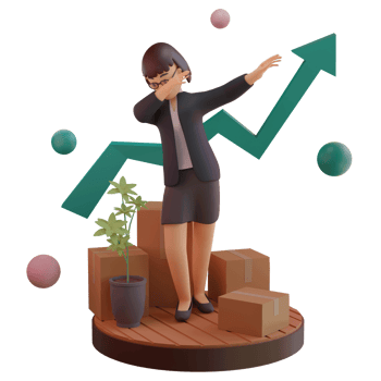 Female character with statistic UP, 3d Illustration png