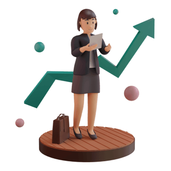 Female character with statistic UP, 3d Illustration png