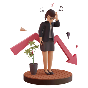 Female character with statistic down, 3d Illustration png