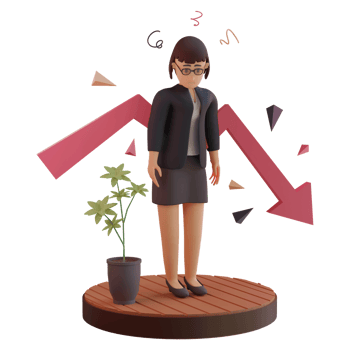 Female character with statistic down, 3d Illustration png