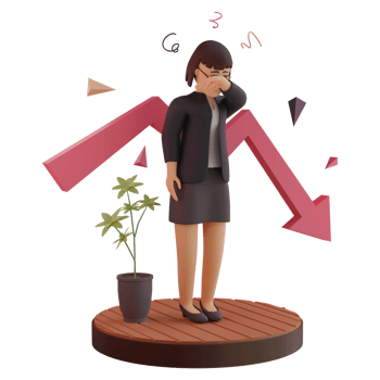 Female character with statistic down, 3d Illustration png