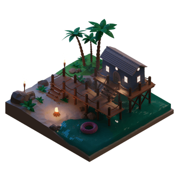 Island Summer with tree palm, 3d Illustration png