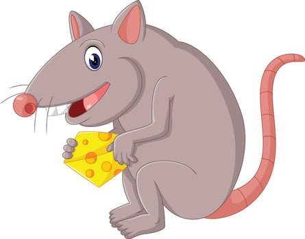 Cute mouse cartoon holding cheese vector