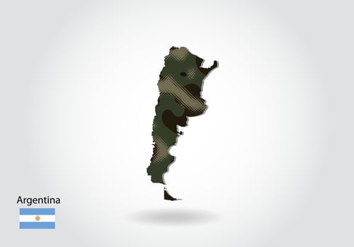 argentina map with camouflage pattern, Forest  green texture in map. Military concept for army, soldier and war. coat of arms, flag. vector