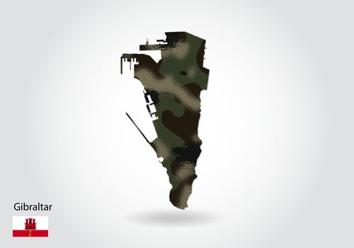gibraltar map with camouflage pattern, Forest - green texture in vector