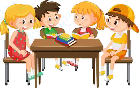 Students sitting on school desk vector