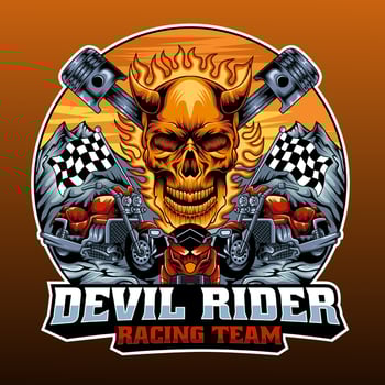 Vintage motorcycle print with skull and motorcycle with crossed pistons and typography vector