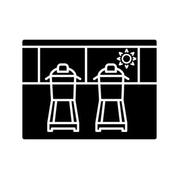 Fitness facilities glyph icon. Gym. Treadmills. Exercises machines. Silhouette symbol. Negative space. Vector isolated illustration