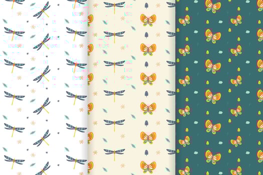 dragonfly and butterfly pattern vector