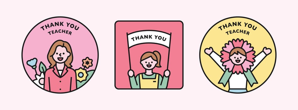 Happy teacher with children saying thank you on Teacher's Day. vector