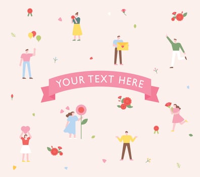 Many people are holding flowers and are happy. vector