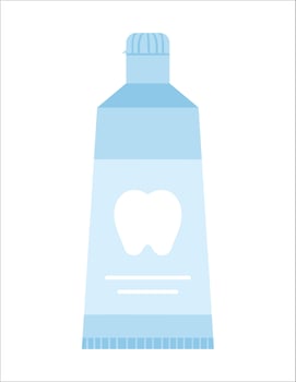 Toothpaste icon isolated on white background. Vector tooth care tool. Element for cleaning teeth. Dentistry equipment illustration. Blue tooth paste tube