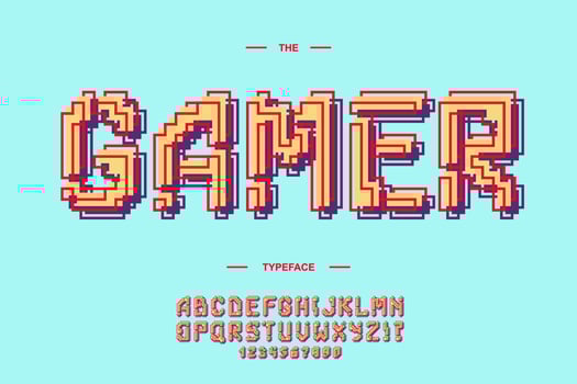 Vector gamer font 3d bold style