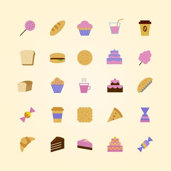 vector icons set of bakery colorful flat style