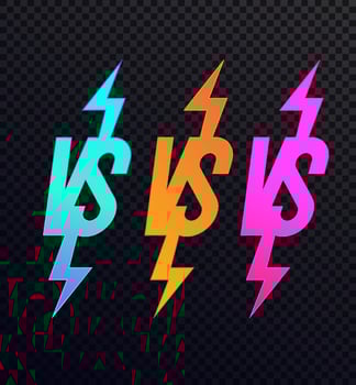 Vector versus sign set modern neon style isolated on transparent background