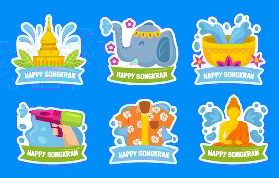 Set of Songkran Day Stickers vector