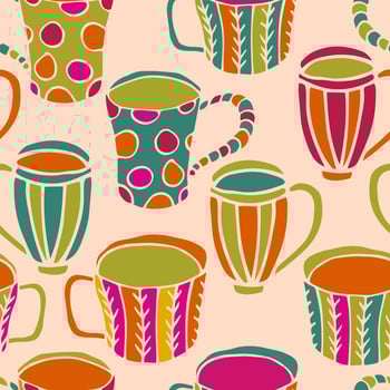 Cute tea cup seamless pattern. Doodle tea time background. vector