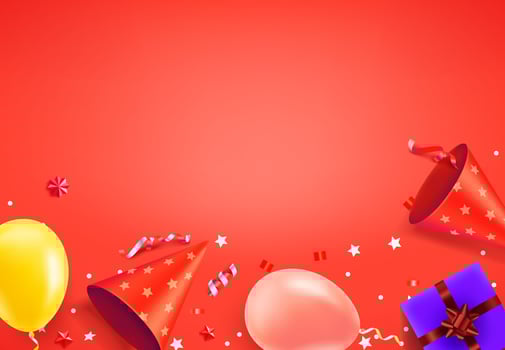 Happy birthday flat lay illustration with copy space. 3d vector