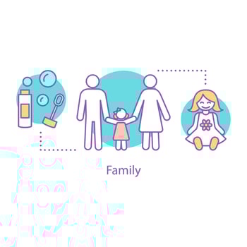 Family concept icon. Parenthood idea thin line illustration. Mother, father and toddler daughter. Vector isolated outline drawing