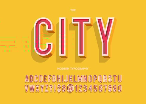 City modern typeface 3d typography colorful style vector
