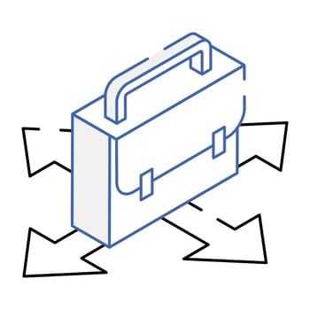 Briefcase with arrows, concept of career choice isometric icon vector