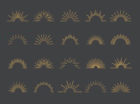 Vector sunburst set gold style isolated on gray background for emblem