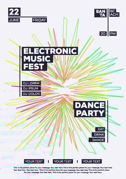 Electronic music fest summer party poster modern color minimalist style vector