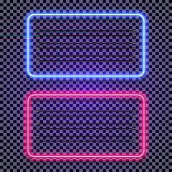 Vector neon horizontal frames set cyan and red color on transparent background