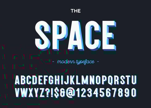 Space modern typeface. Alphabet cool colorful trend style vector