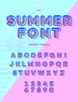 Vector summer font colorfull style modern typography. Alphabet for party poster, t shirt